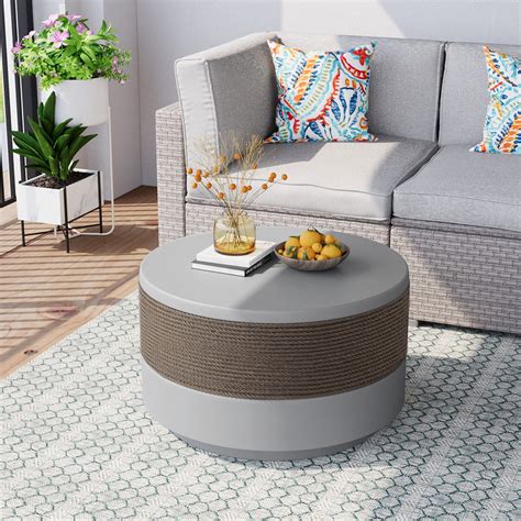 Cosiest Outdoor Lightweight Concrete Round Grey Coffee Table