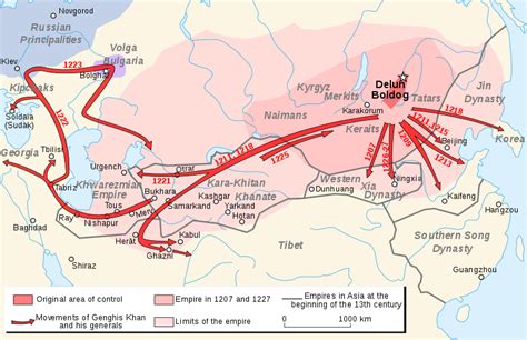Map Of The Campaigns Of Genghis Khan Illustration World History