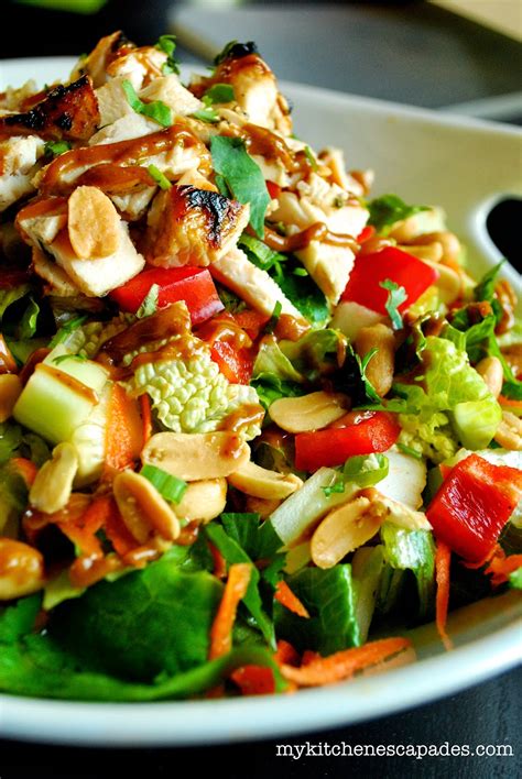 Healthy Thai Chicken Salad Authentic Peanut Dressing Recipe