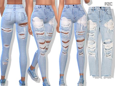 Blue Denim Ripped Jeans By Pinkzombiecupcakes At Tsr