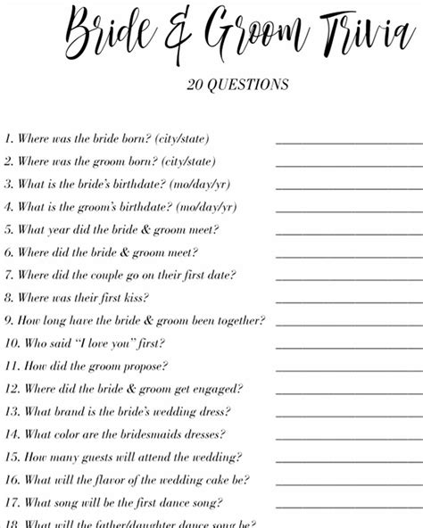 Bridal Shower Trivia Questions And Answers Best Games Walkthrough