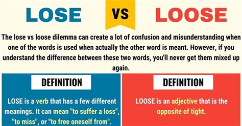 Lose Vs Loose How To Use Loose Vs Lose In English 7esl