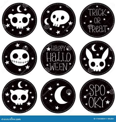 Happy Halloween Sweet Halloween Party Vector Round Shape Stickers