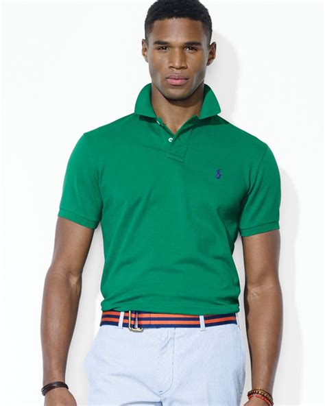 Lyst Ralph Lauren Polo Customfit Stretchmesh Polo Shirt In Green For Men