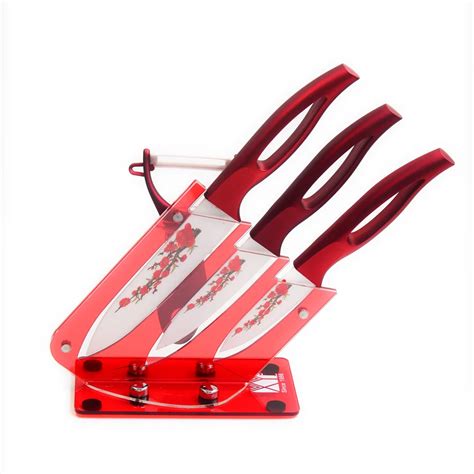 Xyj Brand Cooking Tools Red Flower White Blade Ceramic Knife 3 4 5 6