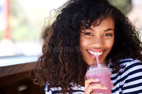 Close Up Beautiful Young Woman Drinking Smoothie Stock Image Image Of Diet Fruit 109422445