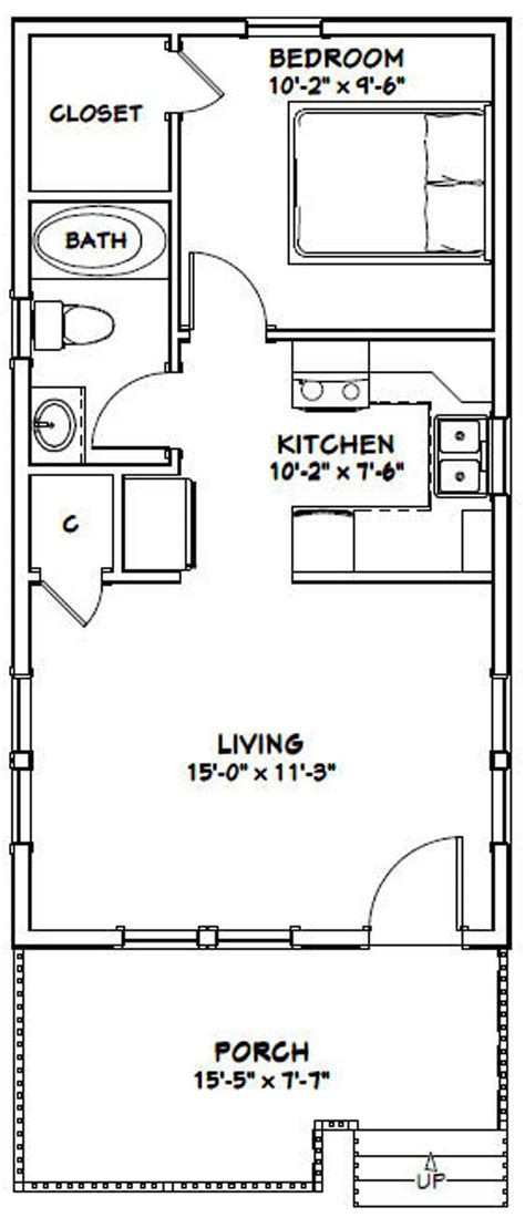 16x30 House 1 Bedroom 1 Bath 480 Sq Ft Pdf Floor Plan Etsy Tiny