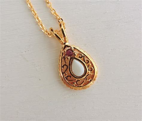 Vintage Opal Ruby Necklace Genuine Opal Pendant Pear Shaped