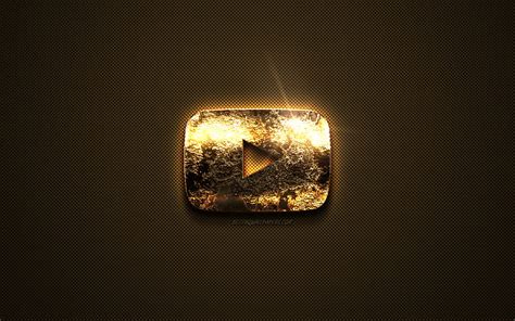 2024 Youtube Gold Logo Creative Art Gold Texture Brown Carbon Fiber