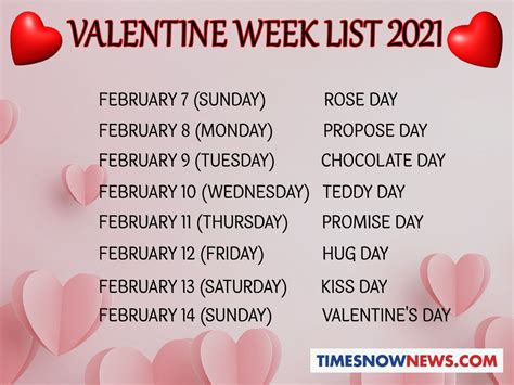 Valentine Day List Valentine Week Calendar 2021 Check Out Valentines