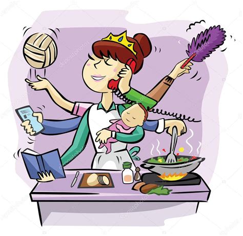 Busy Mother Doing Many Tasks — Stock Vector © Indomercy2012 73524883