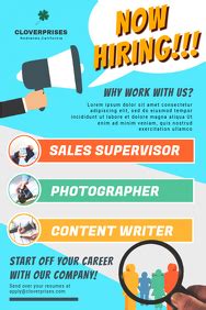 The individual job listing templates are all skillfully designed to ensure that job seekers can absorb the essential information as quickly possible, without the functionality to create different payment options is there as well, giving you a lot of freedom when it comes to generating revenue from your job board. Customize 720+ Hiring Poster Templates | PosterMyWall