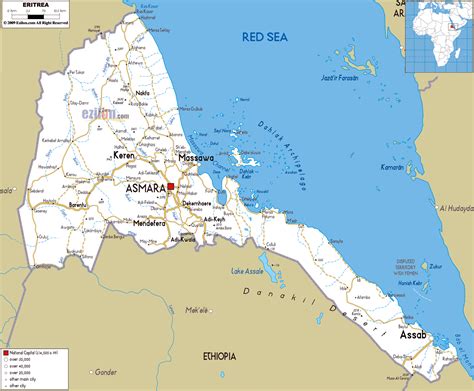 Большая карта дорог Эритреи с городами и аэропортами Эритрея Африка