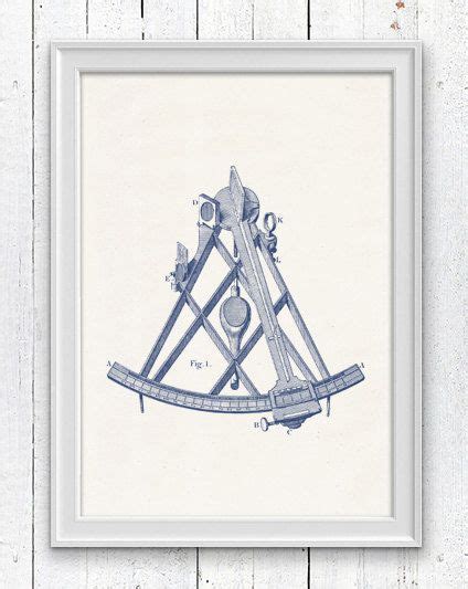 nautical tools poster vintage sextant in blue sea life tools print vintage illustration sea
