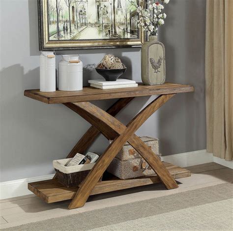 It's crafted from solid pine wood. Wooden Sofa Table with Open Bottom Shelf and X-Shaped Base ...