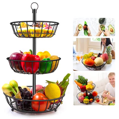 Fruit Bowl 3 Tier Fruit Basket Countertop Detachable Metal Fruit Bowl 3