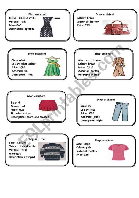 Speaking Cards About Shopping For Clothes Esl Worksheet By Rannou