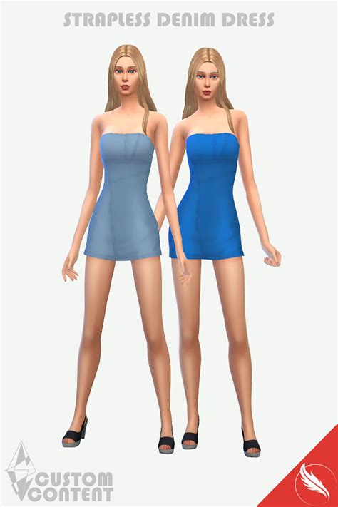 The Sims 4 Strapless Denim Dress Custom Content