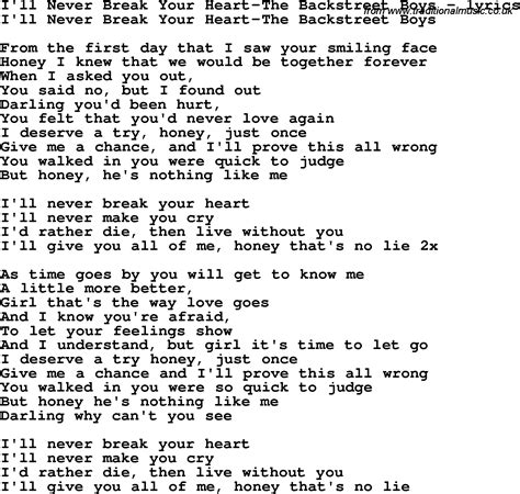 Love Song Lyrics Forill Never Break Your Heart The Backstreet Boys