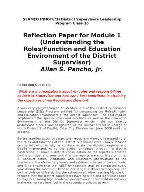 Reflection Paper For Module 1 1 Teachers Curriculum Free 30 Day