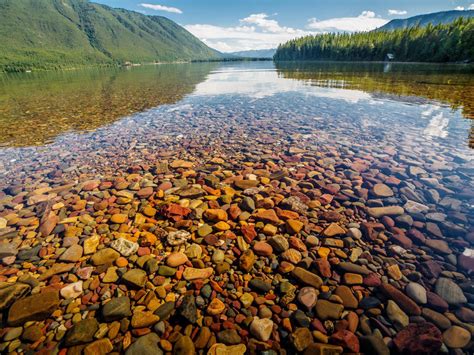 Lake Mcdonald Glacier National Park Clear Water Gravel Colored Stones