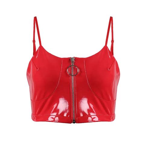 Abbille Sexy Camisole Women Pu Leather Sleeveless Women Crop Top Camisoles Tanks Red Bustier