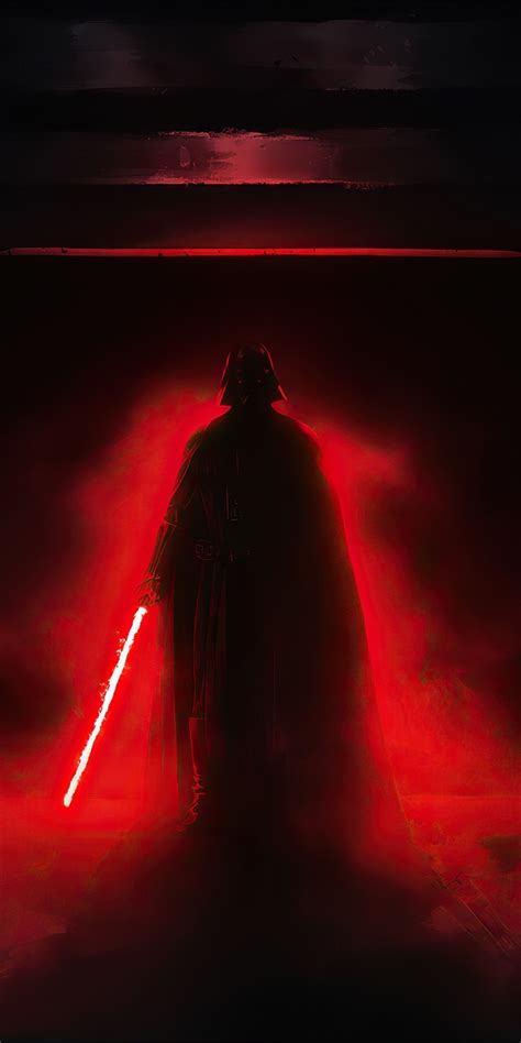 Download Wallpaper 1080x2160 Darth Vader With Red Light Bar Dark
