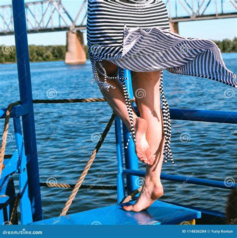 Girl Feet Ship Wind Lifted Dress River Stock Photo Image Of Feet