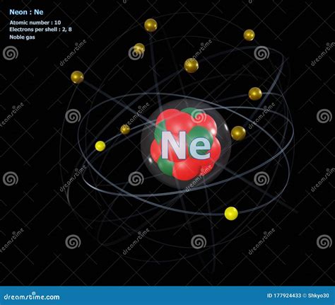 Atom Of Neon With Detailed Core And Its 10 Electrons Stock Illustration