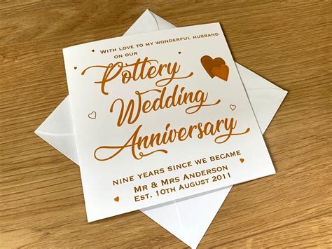 personalised pottery 9th wedding anniversary card husband wife etsy