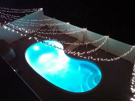Lights Over Pool Beach Wedding Pool Wedding Backyard Projects Pool