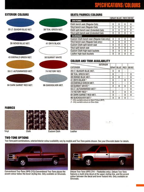Chevy Paint Colors Chart