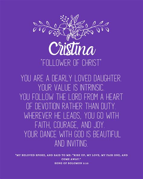 Name Meaning Print Cristina Personalized Baptism T Etsy