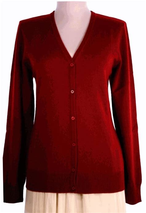Womens Cardigan V Neck Cashmere Sweater Burgundy