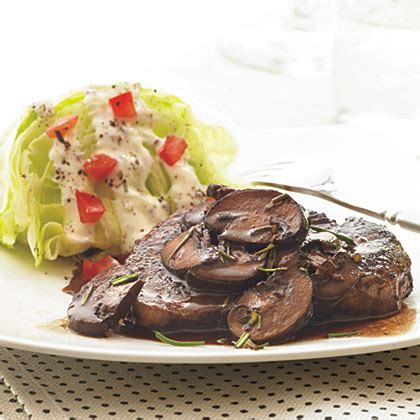 Let beef stand at room temperature 1 hour before roasting. Beef Tenderloin Steaks with Red Wine-Mushroom Sauce Recipe ...