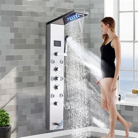 Buy Alenart Shower Panel Tower System Stainless Steel 5 Function Faucet Led Rainfall Waterfall