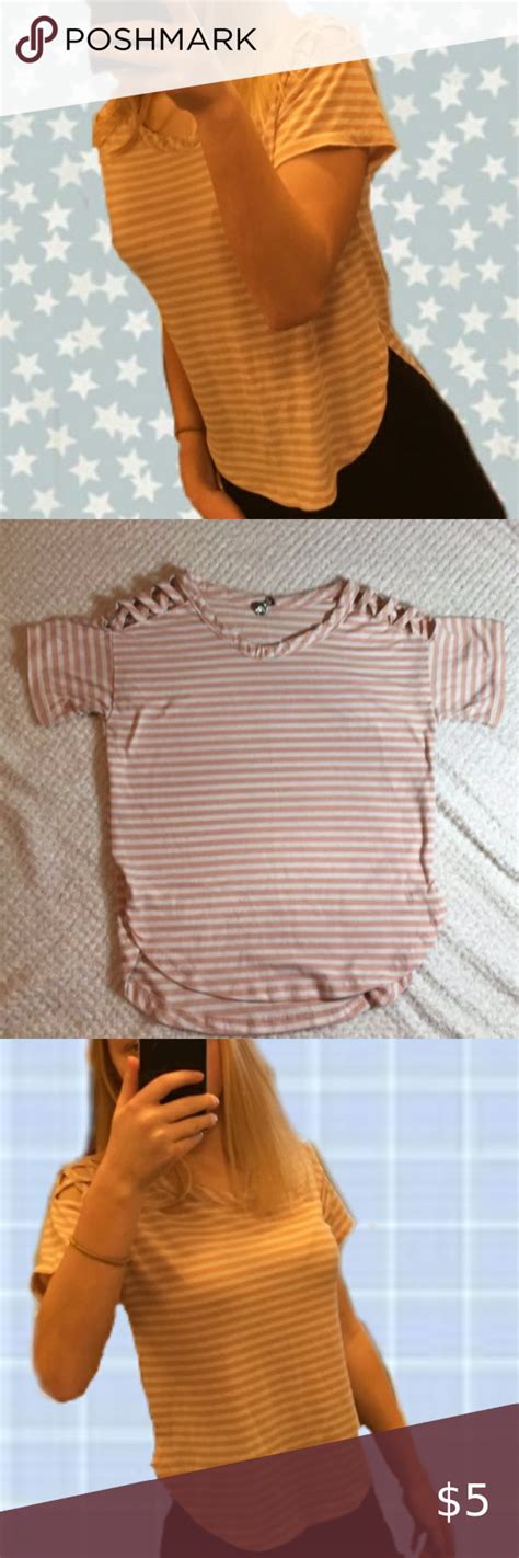 Striped Top Cute Light Pink And White Stripped Top With Cute Sleeves