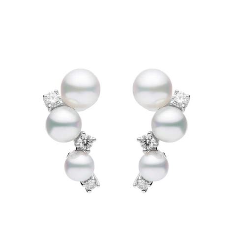 Mikimoto Akoya Cultured Pearl And Diamond Bubble Earrings 18k