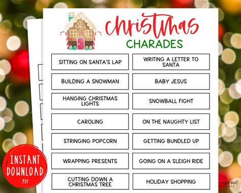 Christmas Charades Game Xmas Charades Games Fun Christmas Game Holiday