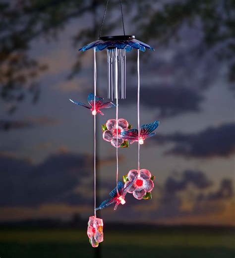 Solar Butterflies Mobile With Wind Chime Plowhearth