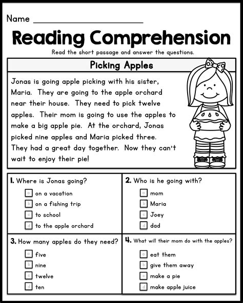 Free Reading Comprehension Worksheets St Grade