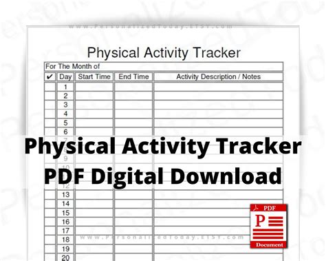 Physical Activity Tracker Print And Write And Fillable Pdf Etsy