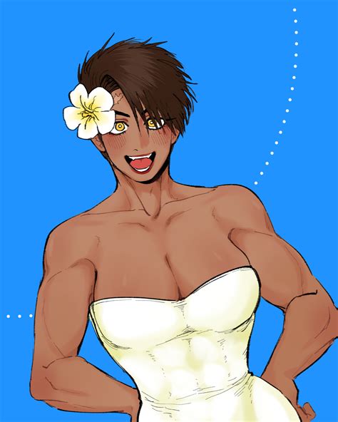 Rule 34 Abs Big Breasts Blue Background Blush Brown Hair Brown Skin Canon Genderswap Cleavage