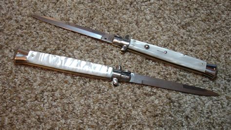 Skm Renzo Beltrame 13 Italian Stiletto Switchblade White Pearlex Automatic Knife Bayonet