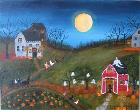 Halloween Painting Trick Or Treat Folk Art Painting