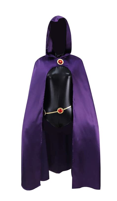teen titans raven costume purple hooded cloak jumpsuit raven cosplay outfit with belt for