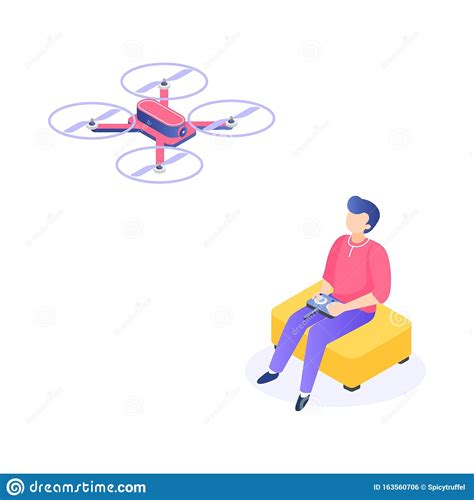 Isometric Man With Drone Young Men Characters With Remote Aerial