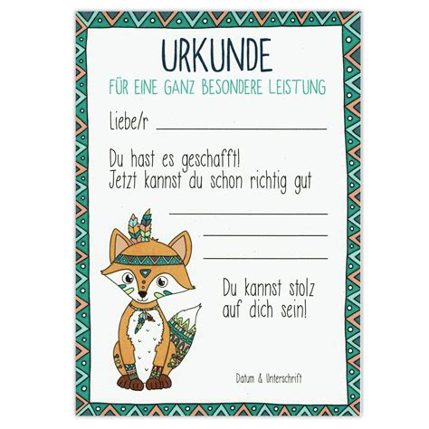 Die urkunden sind alle selbst in word erstellt. Urkunde Fuchs Indianer - Besondere Leistung - Belohnung ...