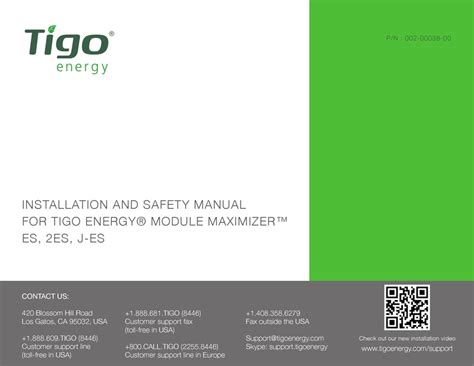 Tigo Energy Module Maximizer Es Series Installation And Safety Manual