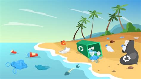 Free Vector Scene With Seal And Plastic Trash On The Beach